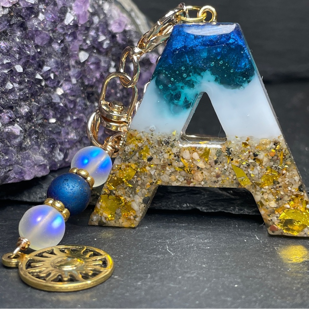 REAL California Sand Custom Artisan Blue and Gold Keychain Accessory - Picture 6 of 10